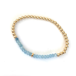 Gold Ball Stretch Bracelet | Aquamarine Gems