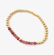 Gold Ball Stretch Bracelet | Pink Tourmaline Gems
