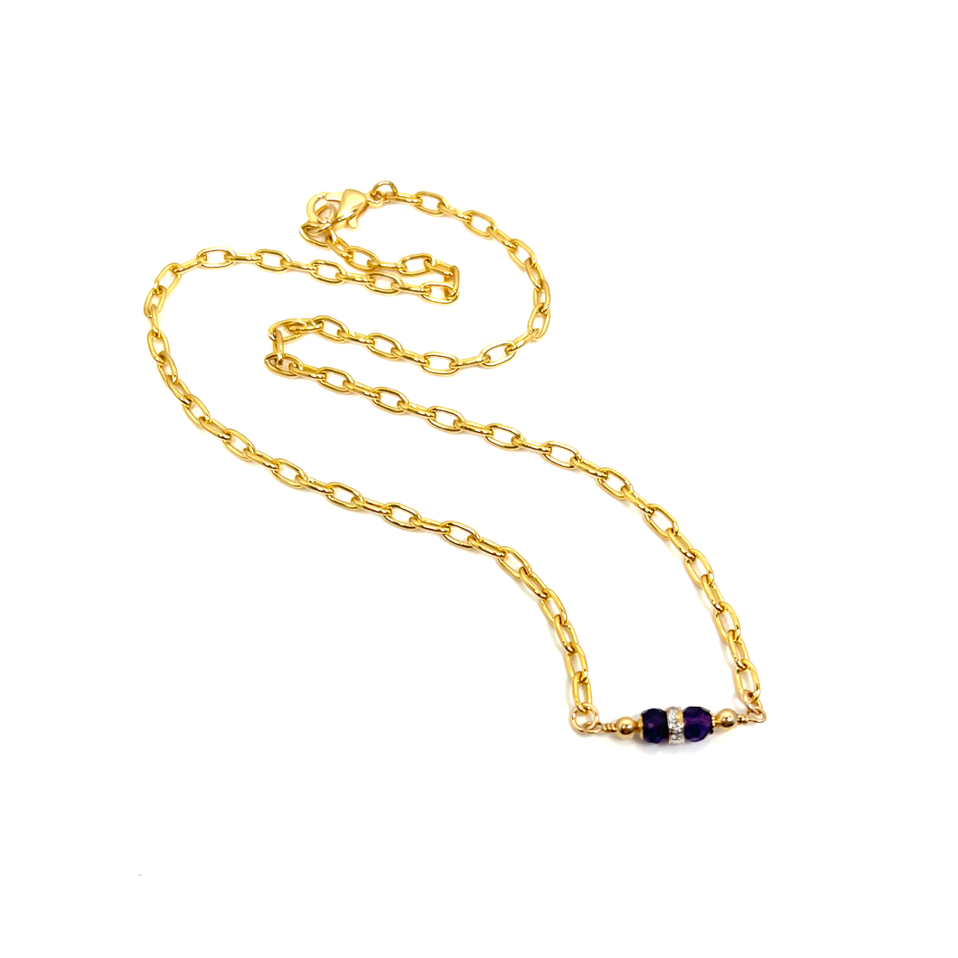 Diamond Paper Clip Chain Necklace | Aquarius Birthstone